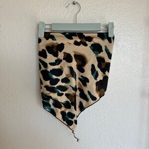 Leopard Print Head Scarf/ Bandana- Black/Brown/Beige with Teal